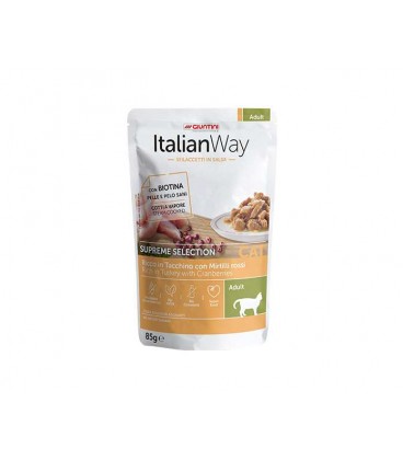 Italian way sfilaccetti in salsa Cat adult con tacchino e mirtilli rossi gr 85