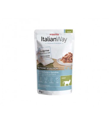 Italian way sfilaccetti in salsa Cat adult con Merluzzo e spirulina gr 85