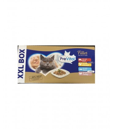 Prevital XXL BOX fillet selection per Gatti Adulti con Pollo, Manzo, Tonno e Tacchino da 48bstx85 gr