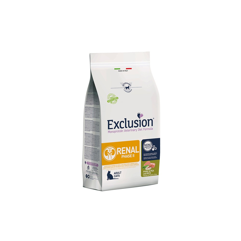 Exclusion gatto renal phase 2 maiale e piselli e riso 300 gr