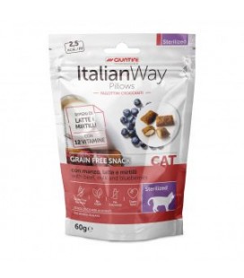 Italianway Pillows con manzo, latte e mirtilli Grain free snack gatti Sterilized 60 gr