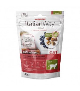 Italianway Pillows ricco con manzo, latte e mirtilli Anti hairball gatti Adult 60 gr