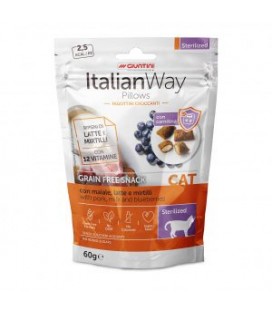 Italianway Pillows con maiale, latte e mirtilli Grain free snack gatti Sterilized 60 gr