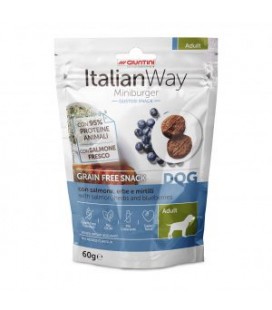 Italianway Con salmone, erbe e mirtilli Grain free snack Miniburger cani Adult 60 gr