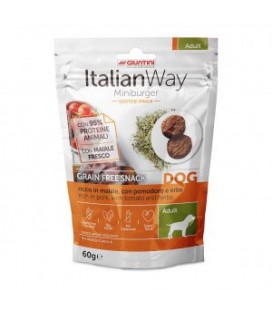 Italianway Ricco in maiale, con pomodoro e erbe Grain free snack Miniburger Cane Adult 60 gr